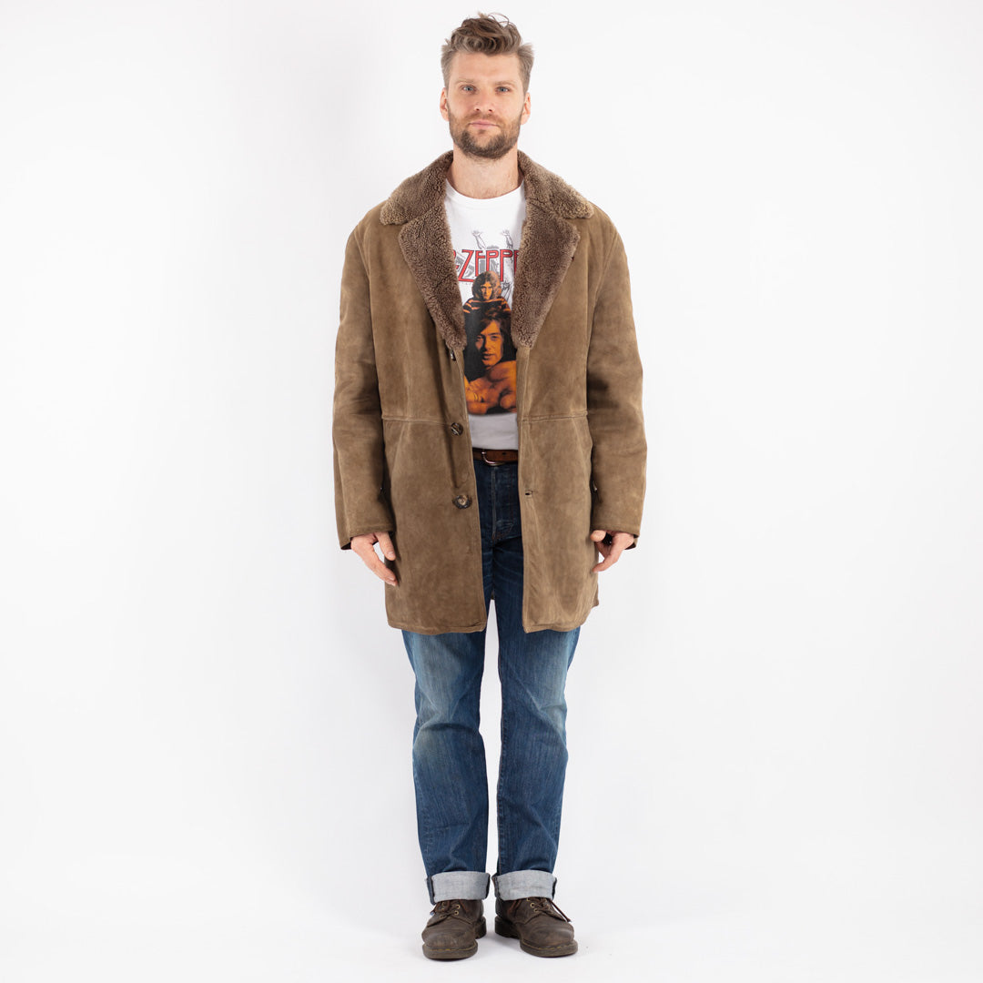 Vintage 70's Men Sheepskin Coat in Beige