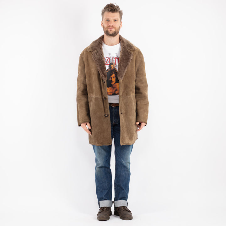 Vintage 70's Men Sheepskin Coat in Beige