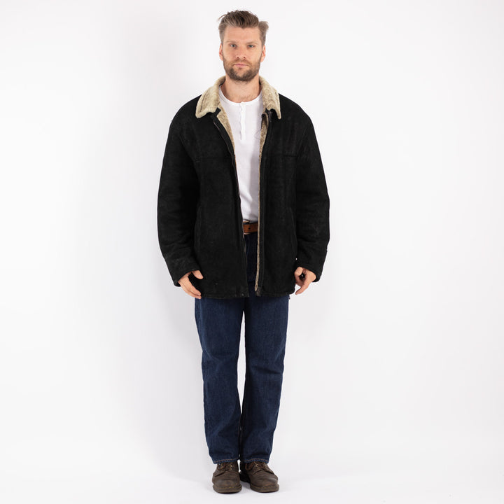 Vintage 90's Men Sheepskin Coat in Black