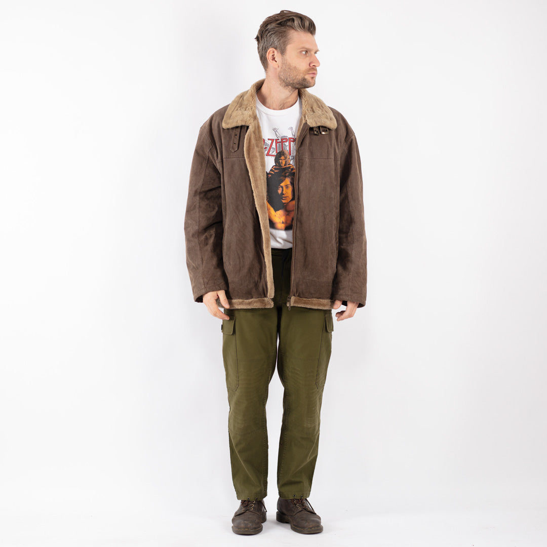 Vintage Men Suede Sherpa Jacket in Beige