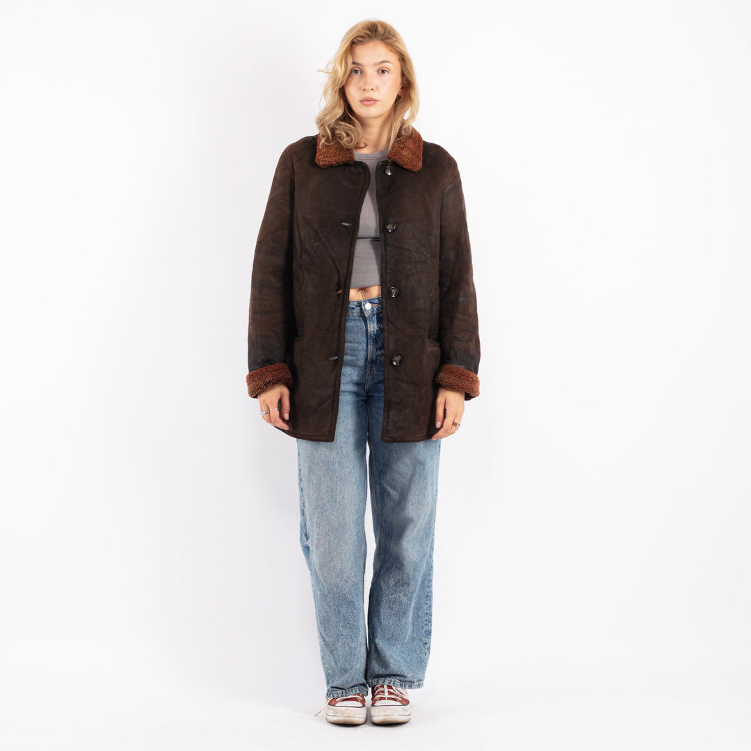 Vintage 90's Women Sheepskin Coat in Brown