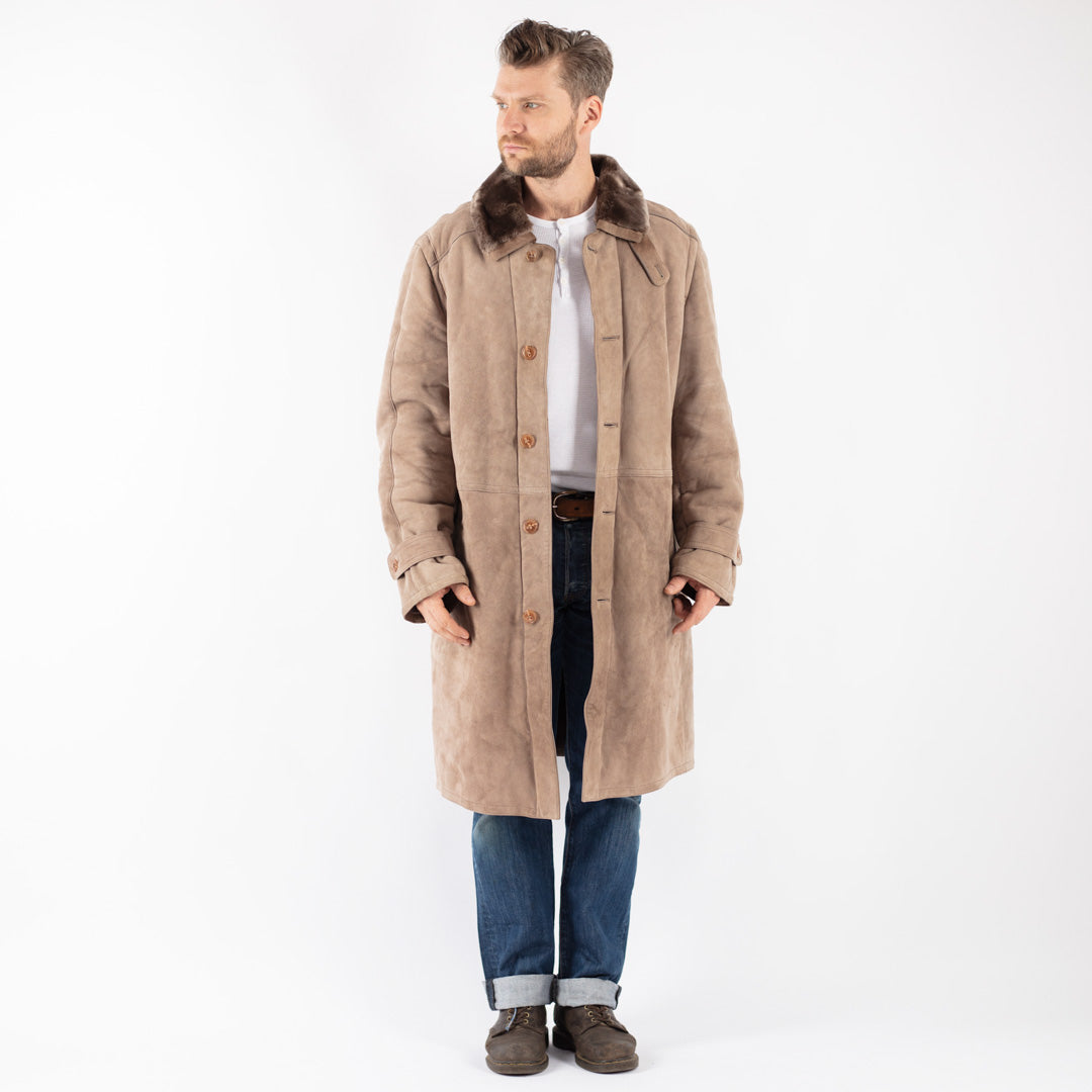 Vintage 70's Men Sheepskin Coat in Beige