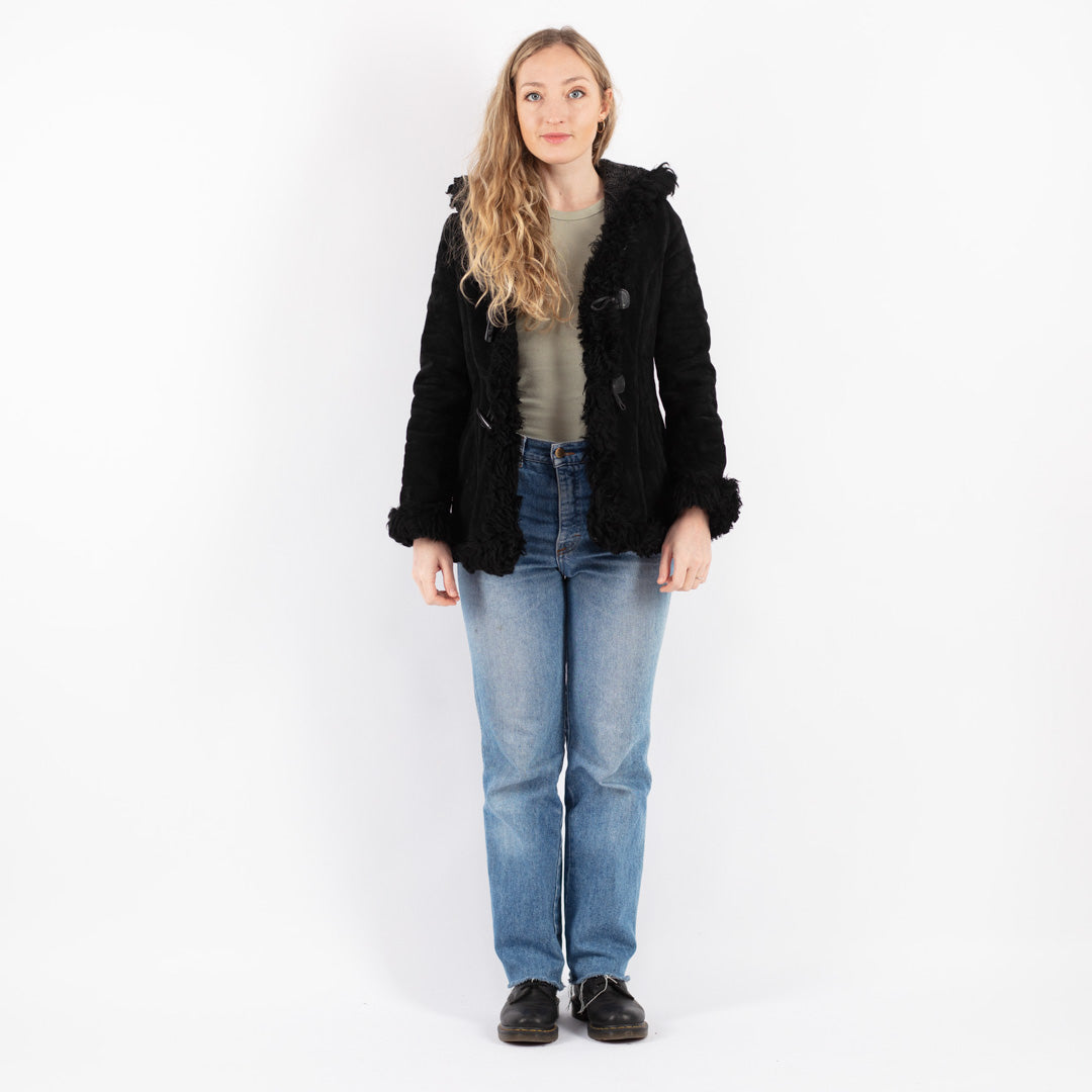 Vintage 90's Women Suede Sherpa Jacket in Black