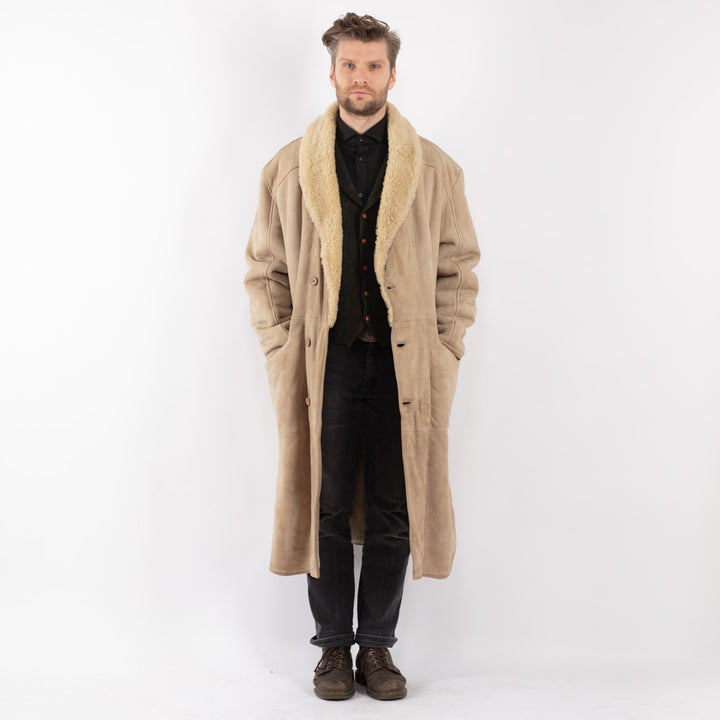 Vintage 70's Men Sheepskin Coat in Beige