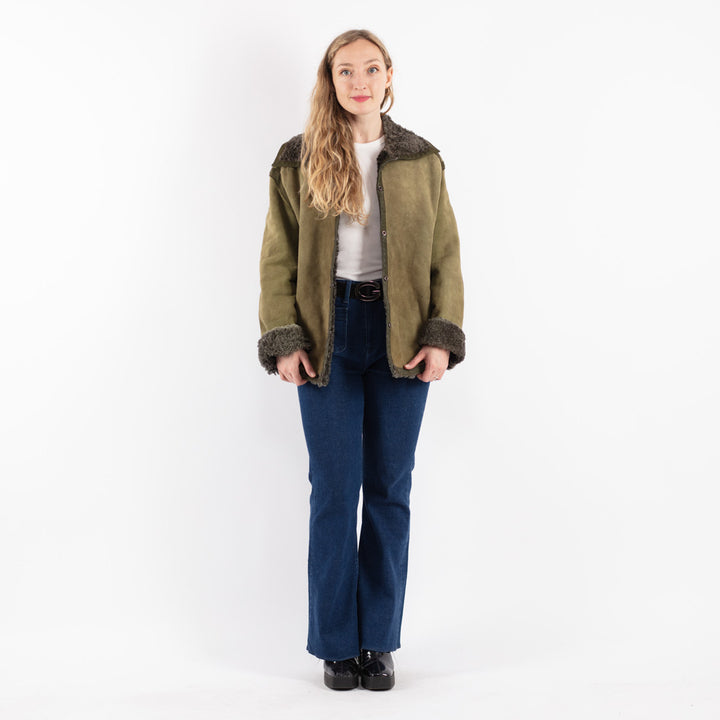 Vintage 90's Women Sheepskin Jacket in Green