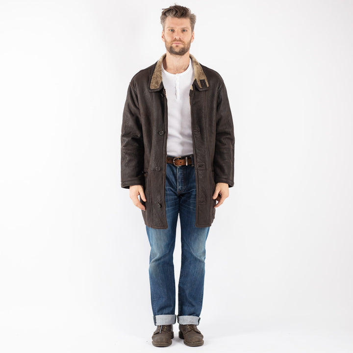 Vintage 90's Men Sheepskin Coat in Brown