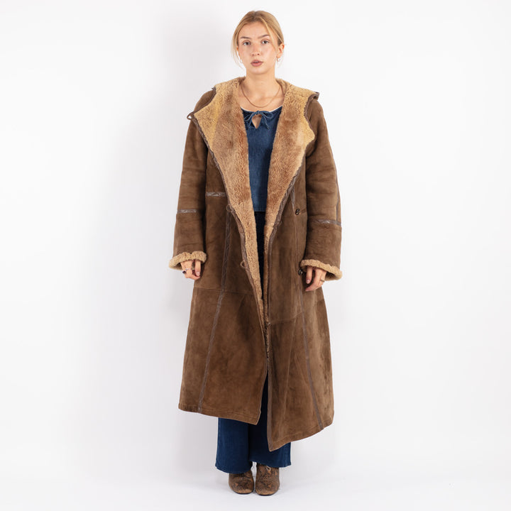 Vintage 70's Women Sheepskin Coat in Brown