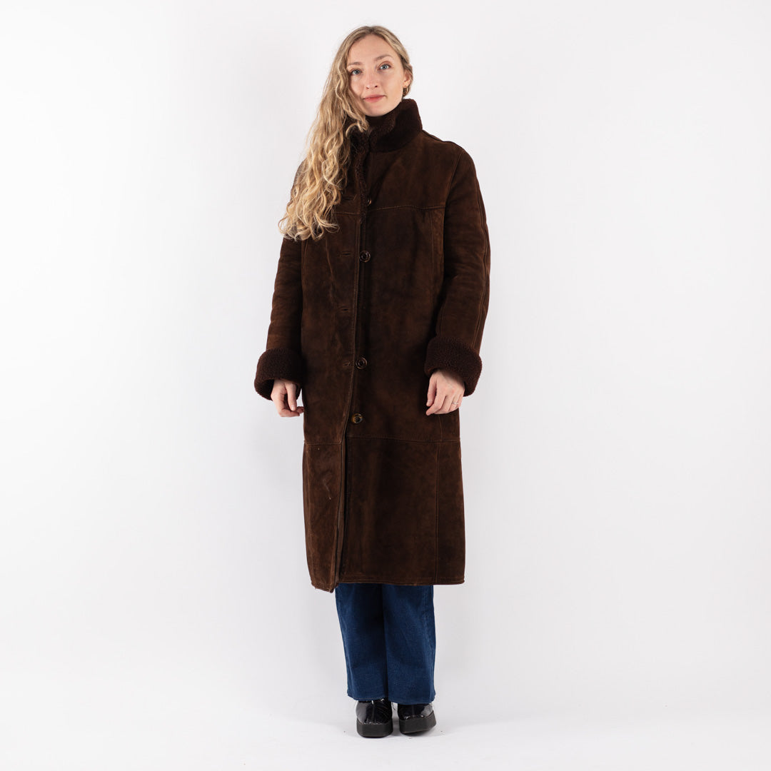 Vintage 70's Women Sheepskin Coat in Brown