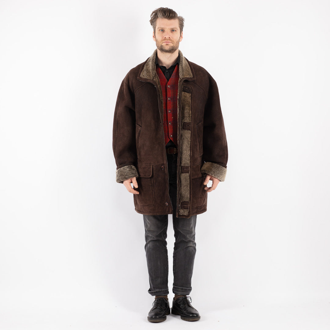 Vintage 90's Men Sheepskin Coat in Brown