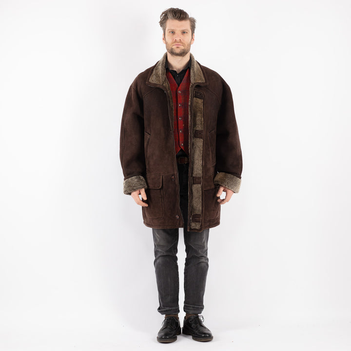 Vintage 90's Men Sheepskin Coat in Brown