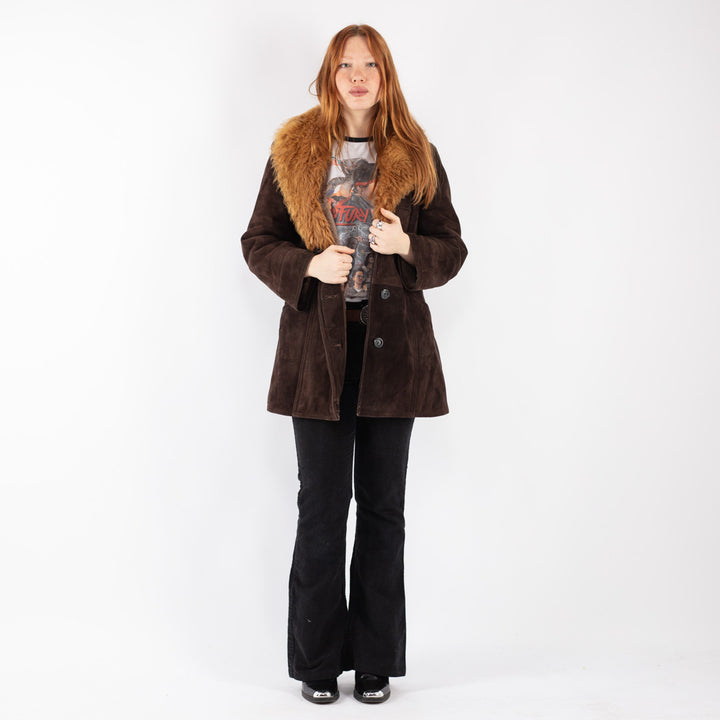 Vintage 70's Women Sheepskin Shearling Coat in Brown