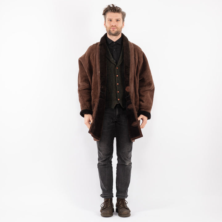 Vintage 80's Men Sheepskin Coat in Brown