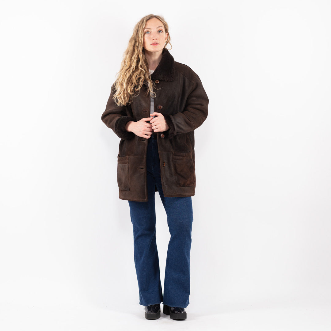 Vintage 90's Women Sheepskin Coat in Brown