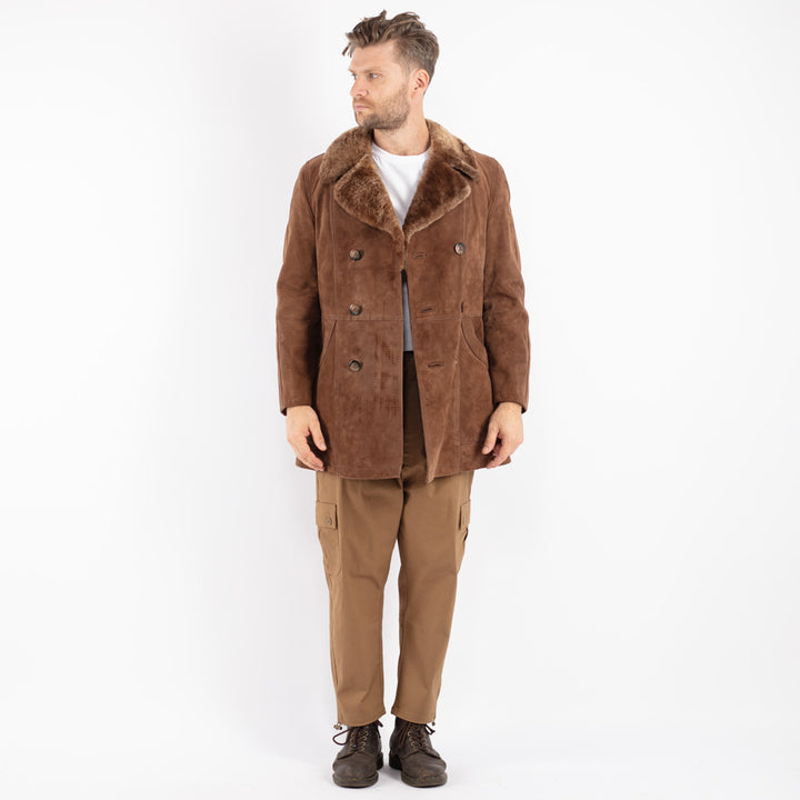 Vintage 70's Men Suede Sherpa Coat in Brown