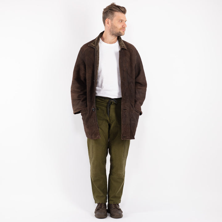 Vintage 90's Men Sheepskin Coat in Brown