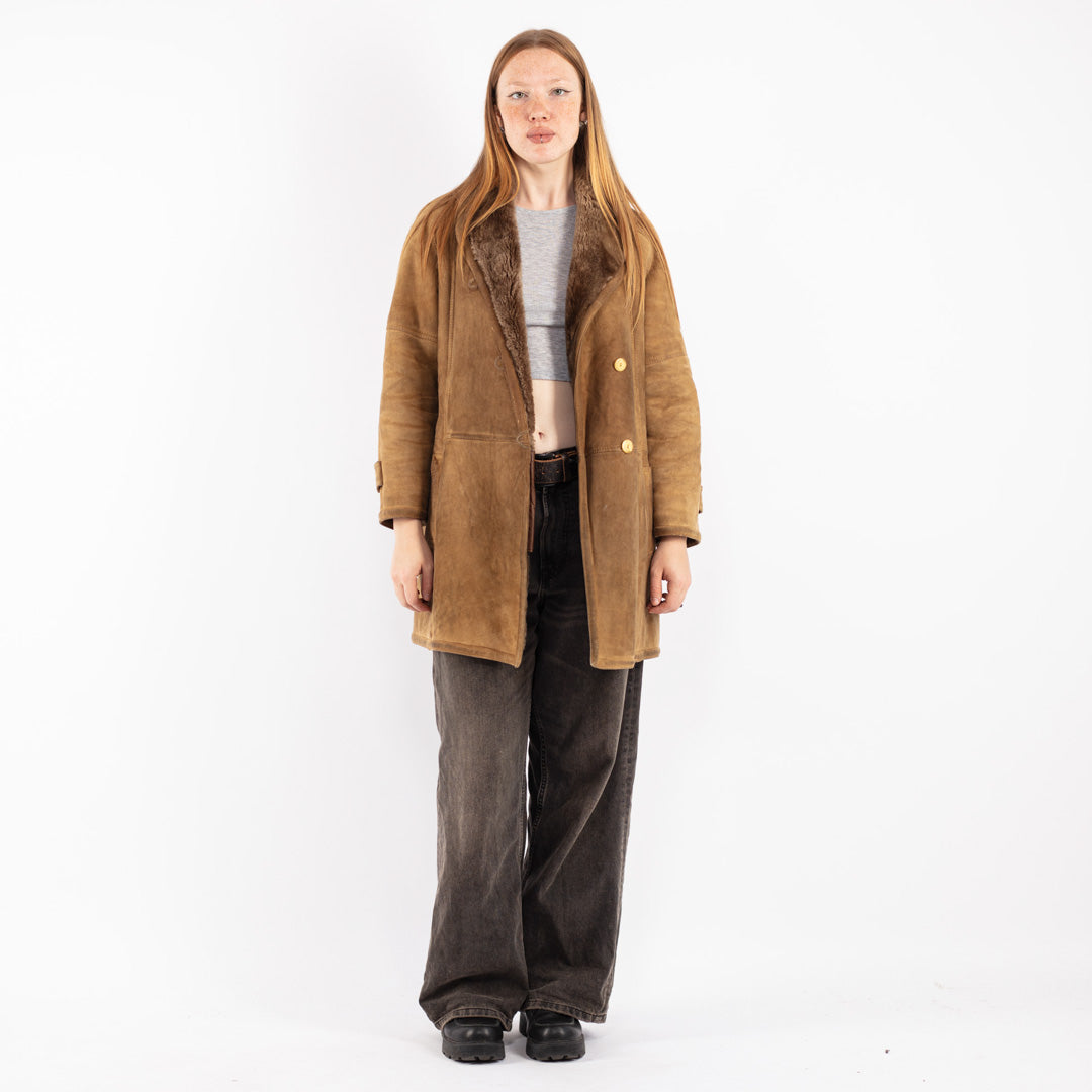 Vintage 80's Women Sheepskin Coat in Brown