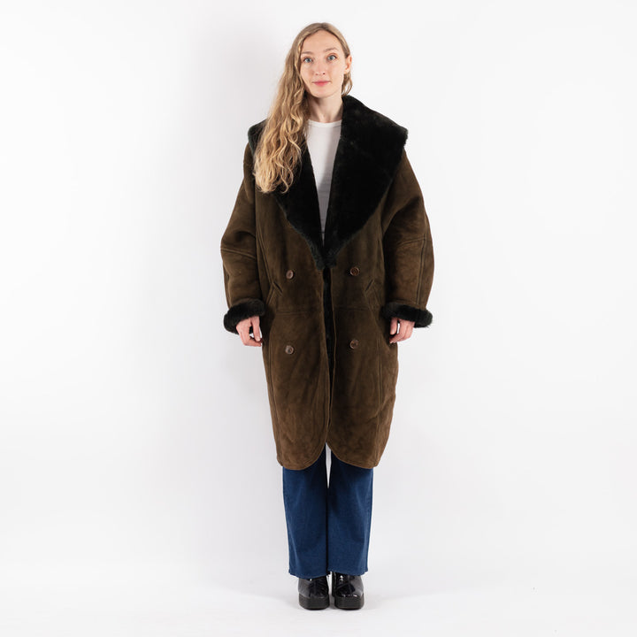 Vintage 90's Women Sheepskin Coat in Green