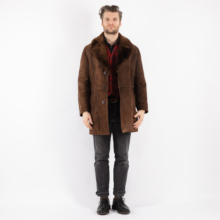 Vintage 70's Men Sheepskin Coat in Brown