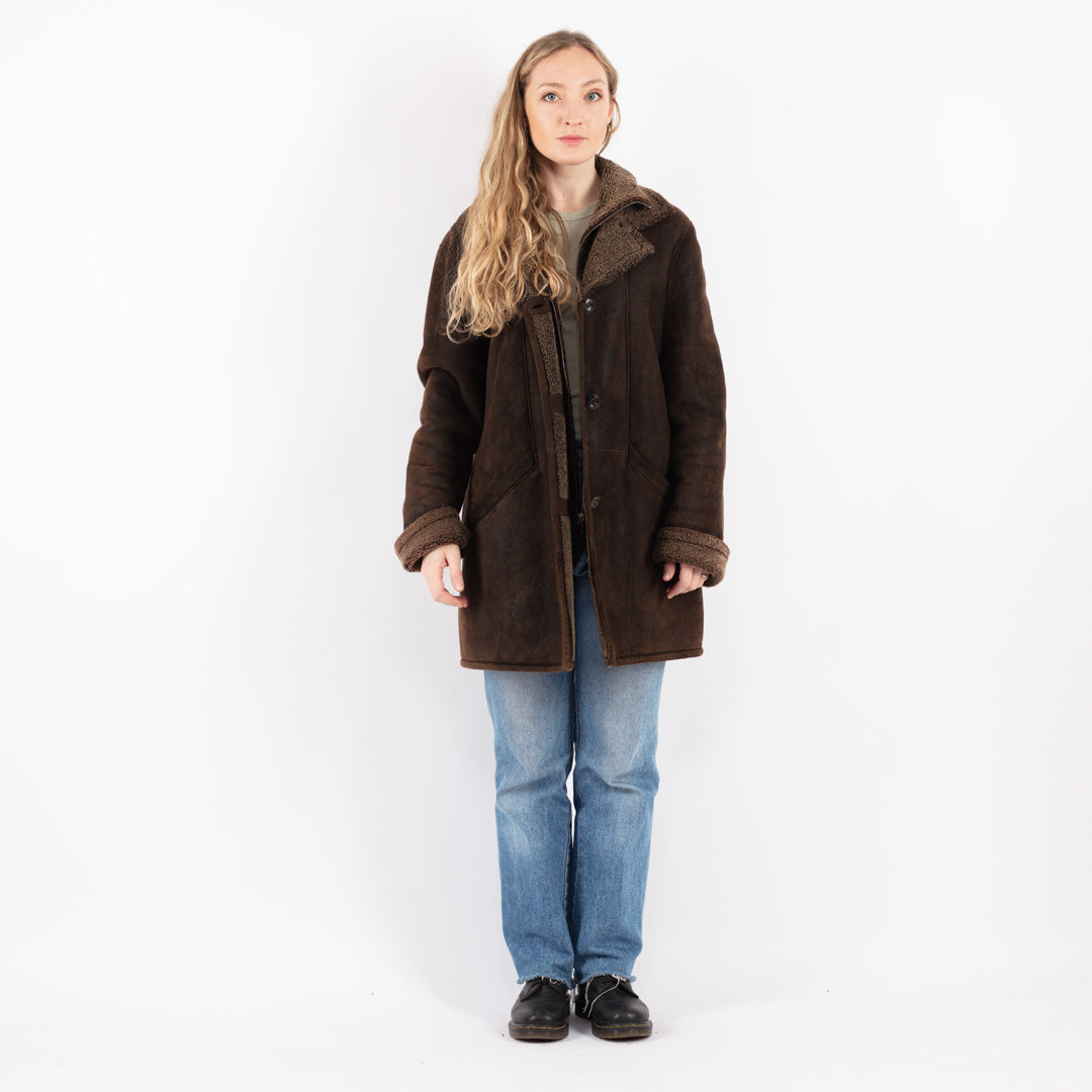 Vintage 90's Women Sheepskin Coat in Brown