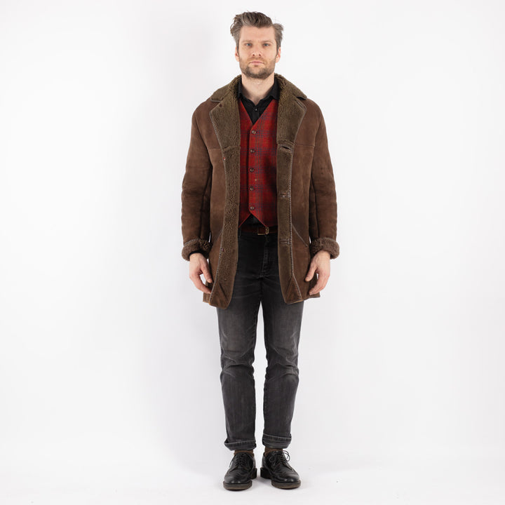 Vintage 70's Men Sheepskin Coat in Brown