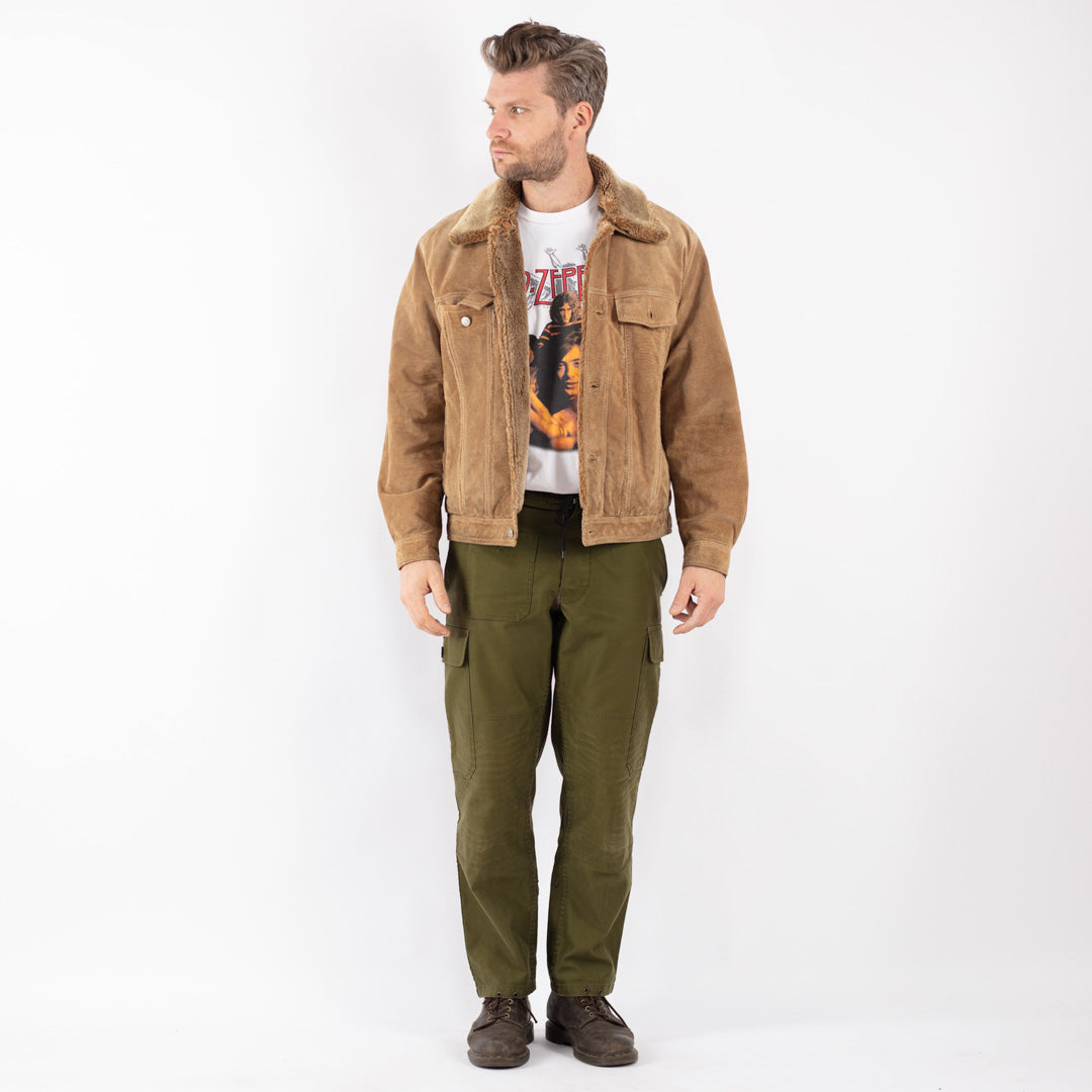 Vintage Men Suede Sherpa Jacket in Beige