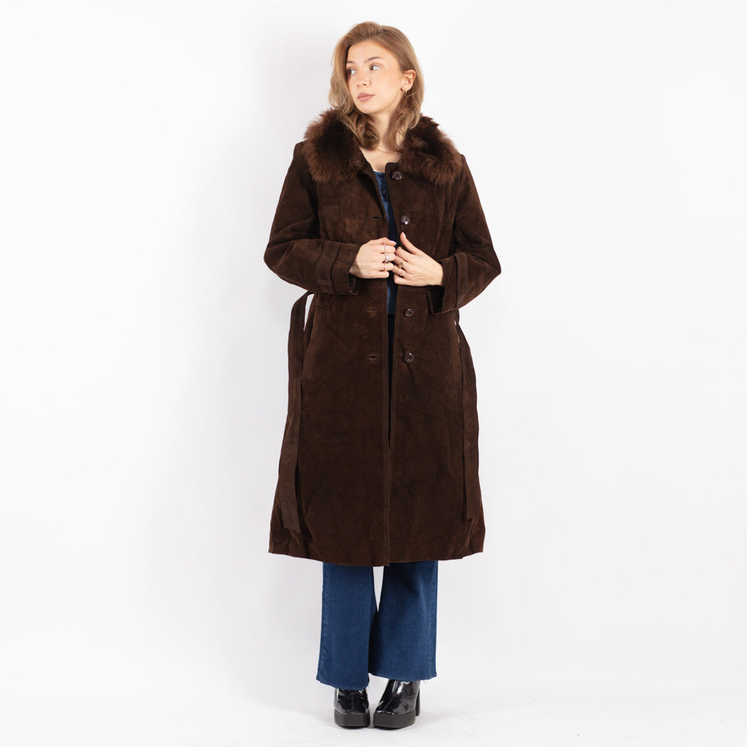 Vintage Women Suede Coat in Brown