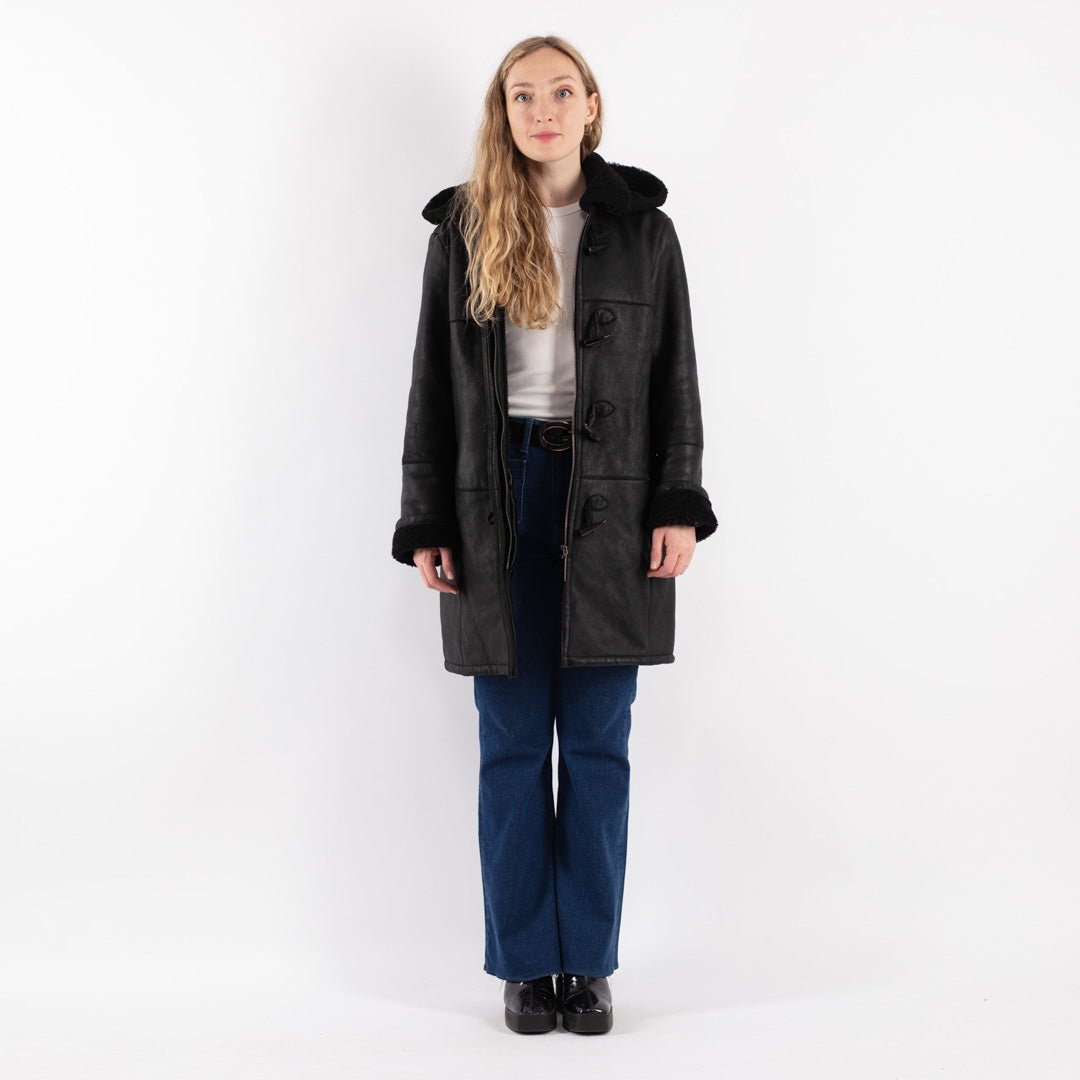 Vintage 90's Women Sheepskin Coat in Black