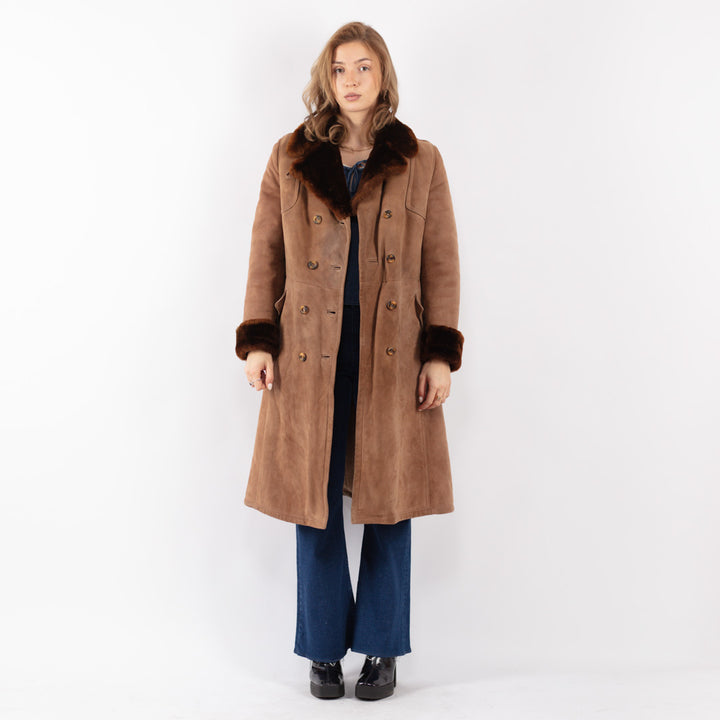 Vintage 70's Women Sheepskin Coat in Brown