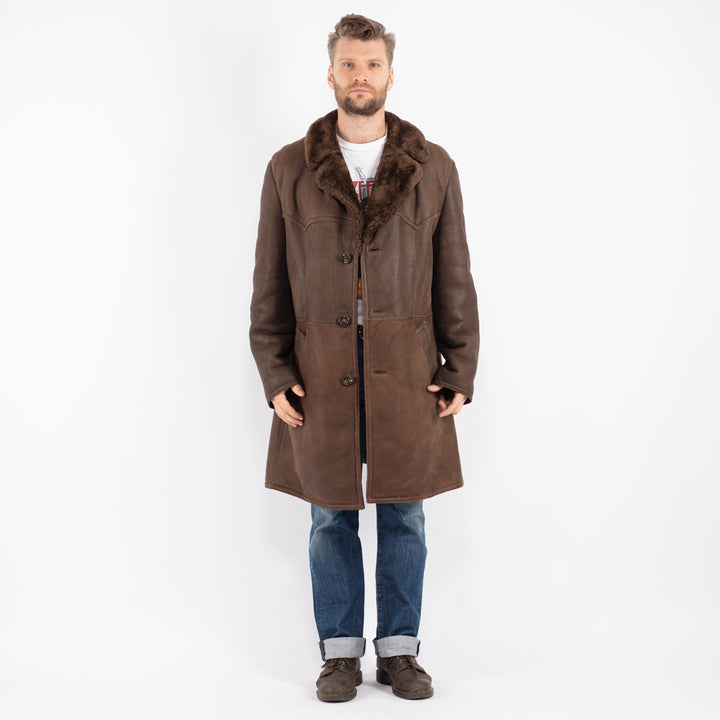 Vintage 70's Men Sheepskin Coat in Brown