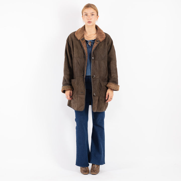 Vintage 90's Women Sheepskin Coat in Brown