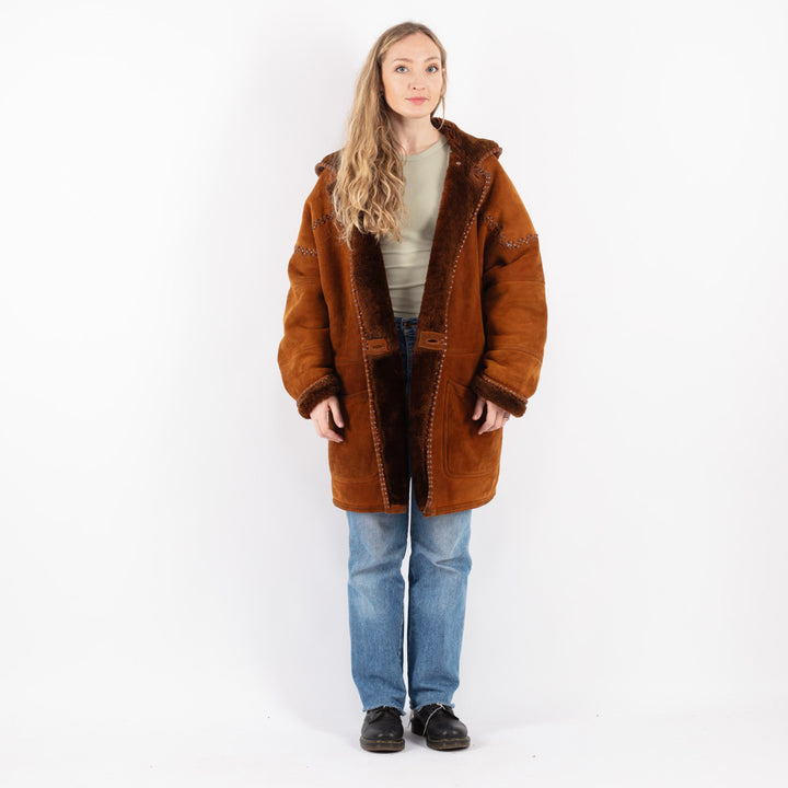 Vintage 80's Women Sheepskin Coat in Brown