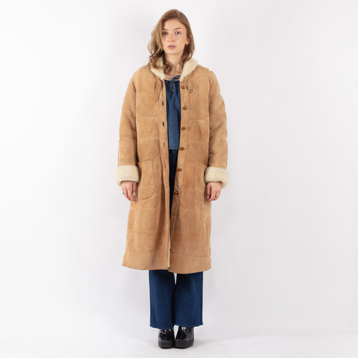 Vintage 70's Women Sheepskin Coat in Beige