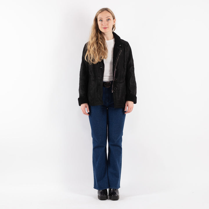 Vintage 90's Women Sheepskin Jacket in Black