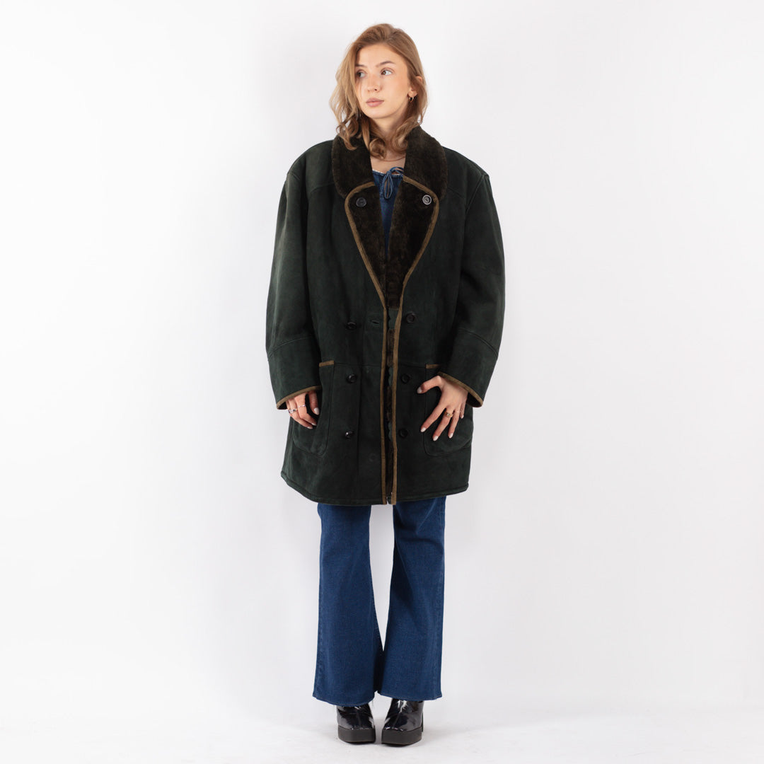 Vintage 90's Women Sheepskin Coat in Green