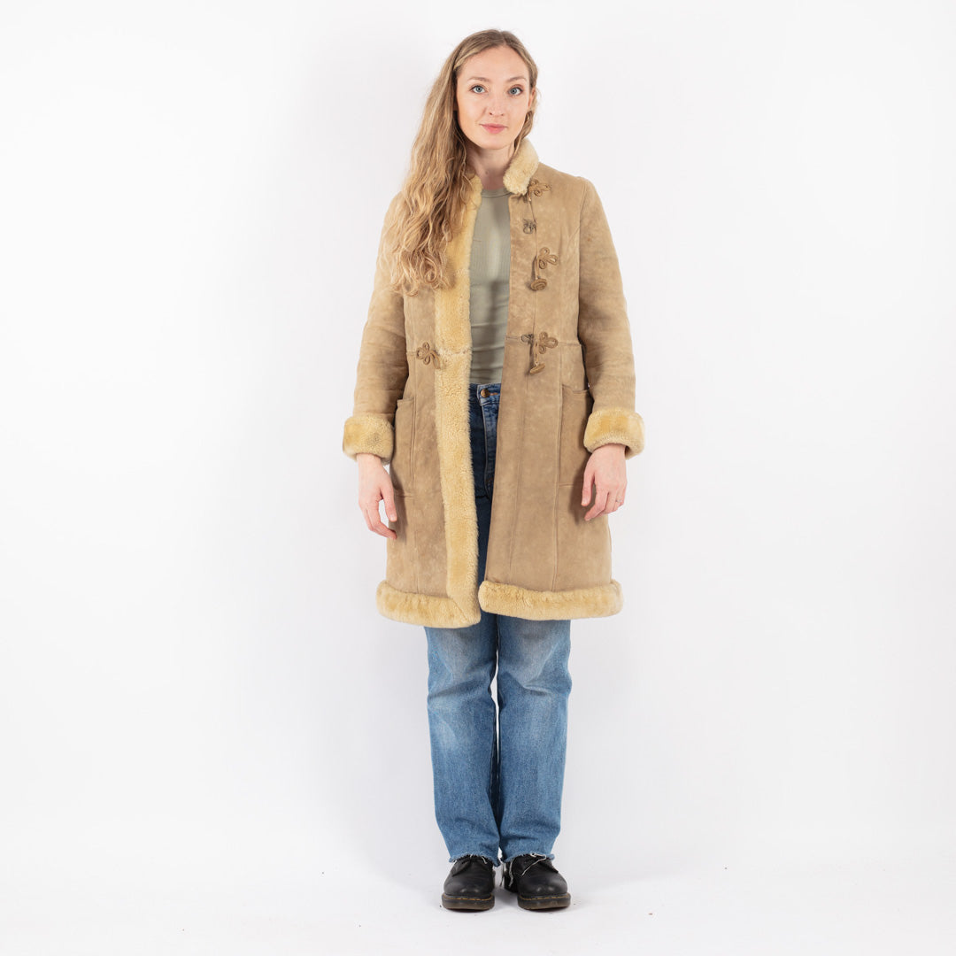 Vintage 70's Women Sheepskin Coat in Beige