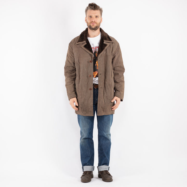 Vintage 90's Men Suede Sherpa Coat in Beige