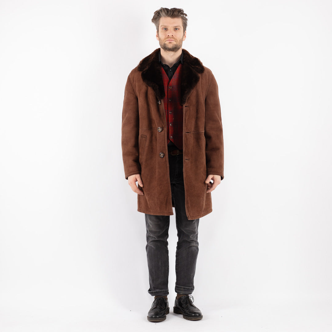 Vintage 70's Men Sheepskin Coat in Brown