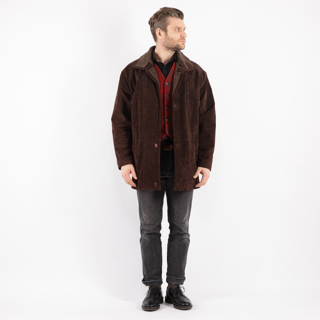 Vintage 90's Men Suede Sherpa Coat in Brown