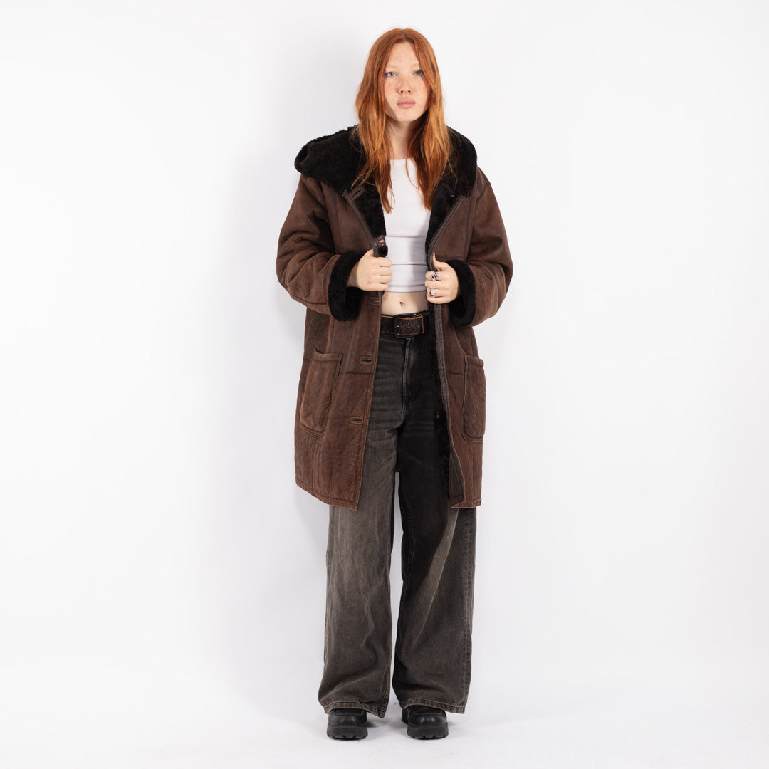 Vintage 80's Women Sheepskin Coat in Brown