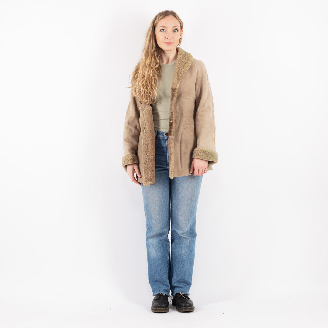 Vintage 80's Women Sheepskin Coat in Beige