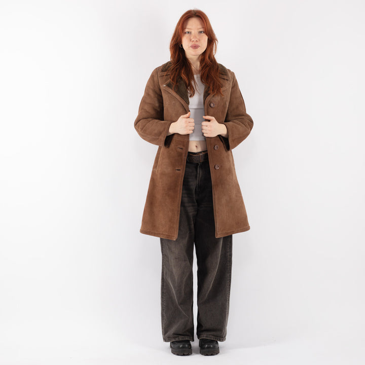 Vintage 70's Women Sheepskin Coat in Brown