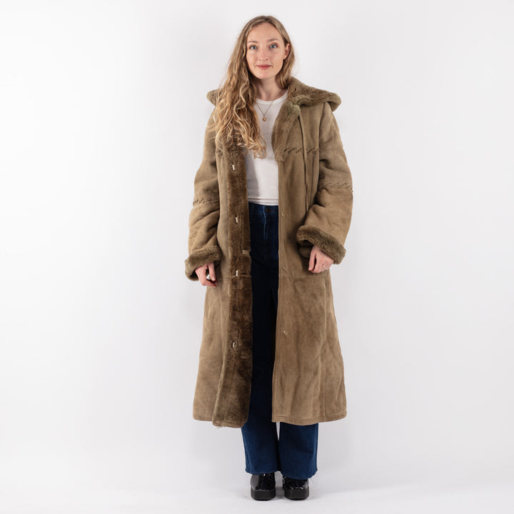 Vintage 80's Women Sheepskin Coat in Green