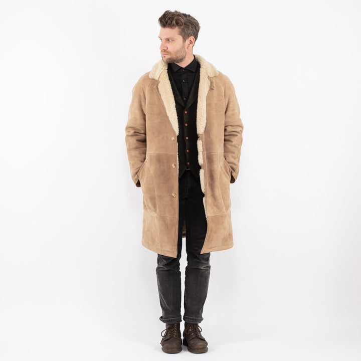 Vintage 70's Men Sheepskin Coat in Beige