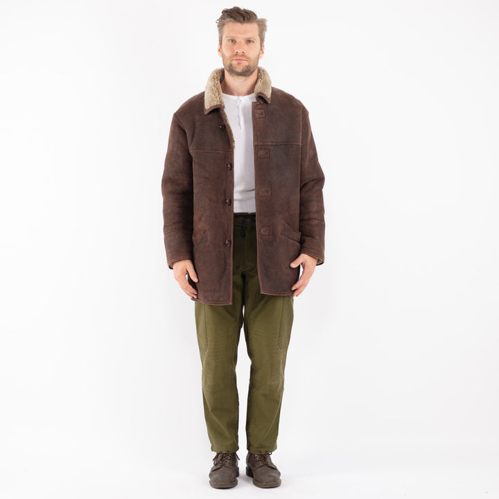 Vintage 80's Men Shearling Coat in Brown