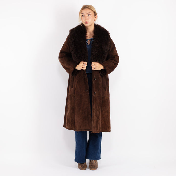 Vintage 70's Women Sheepskin Coat in Brown