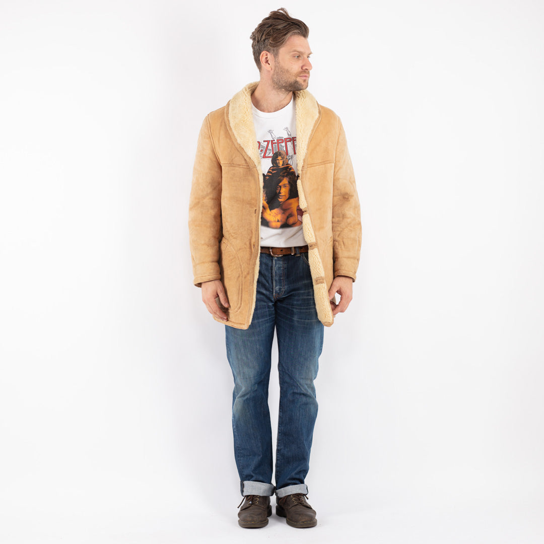 Vintage Men Sheepskin Coat in Beige