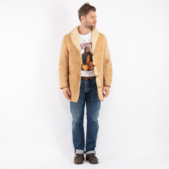 Vintage Men Sheepskin Coat in Beige