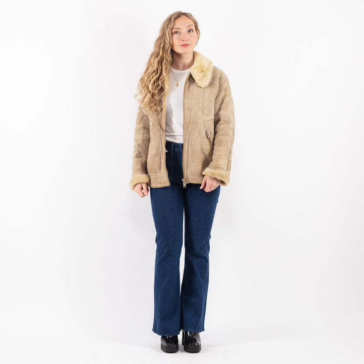 Vintage 90's Women Sheepskin Jacket in Beige