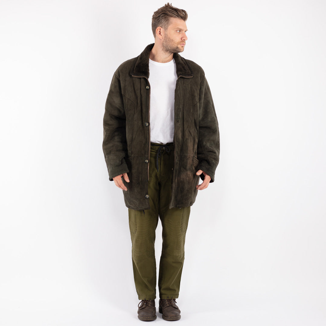 Vintage 80's Men Sheepskin Coat in Green