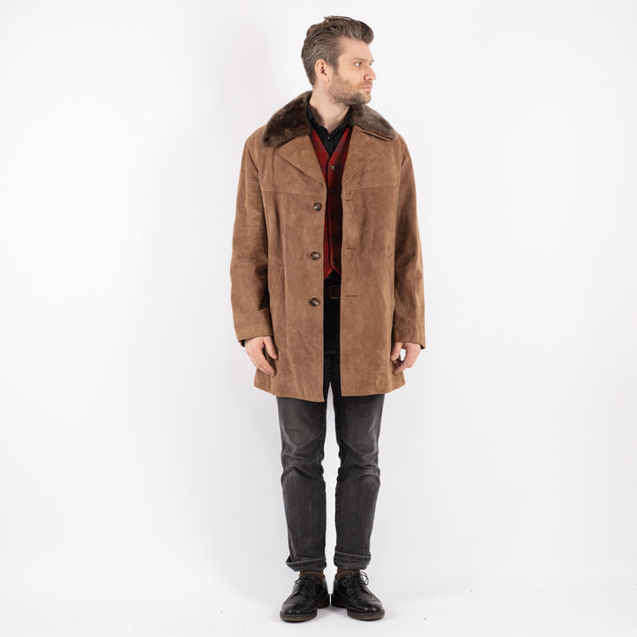 Vintage 70's Men Suede Sherpa Coat in Beige